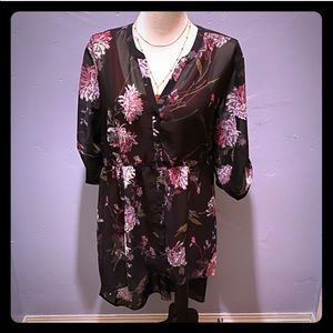 Floral sheer hi low blouse